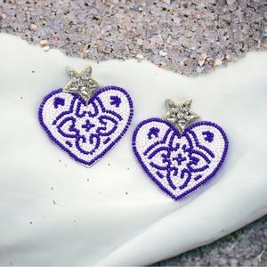 Flower Pattern Heart Shape Seed Bead Earrings